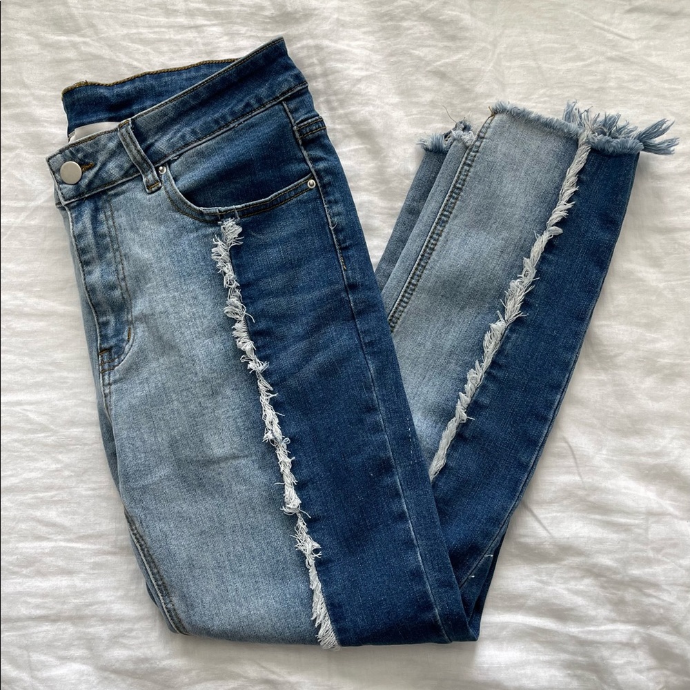 Never Worn Split Hem Light/Dark Denim - image 1